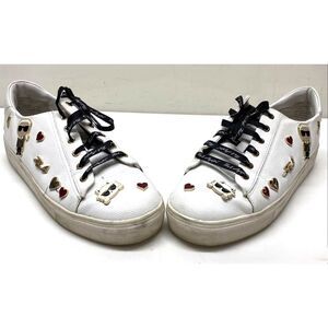 $139 Karl Lagerfeld Women's Cate Pins White Low Top Lace-Up Sneaker Shoes